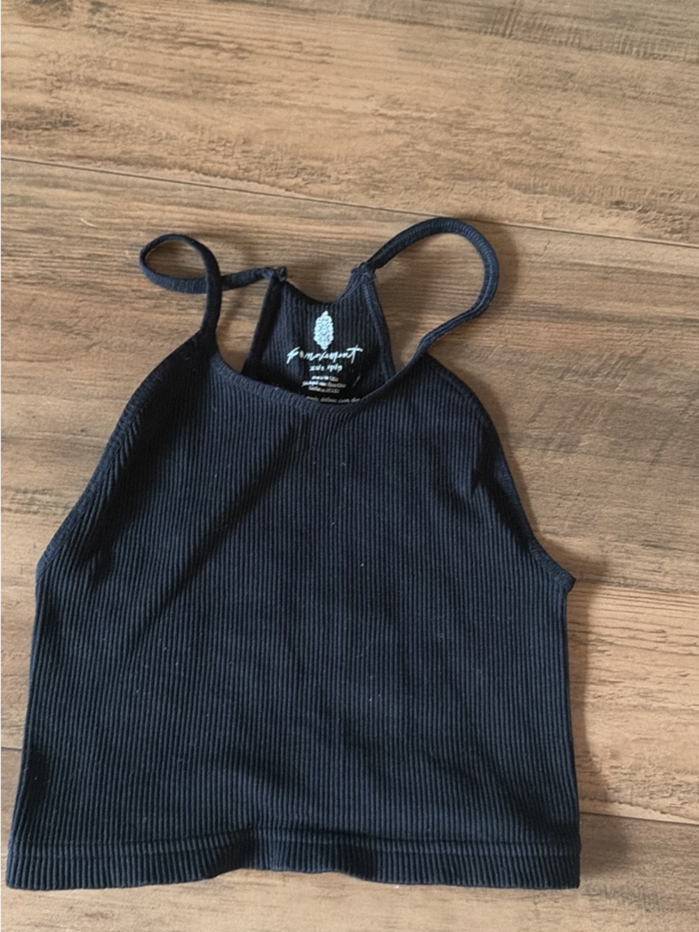 Free People Black Ribbed Cropped Halter Tank